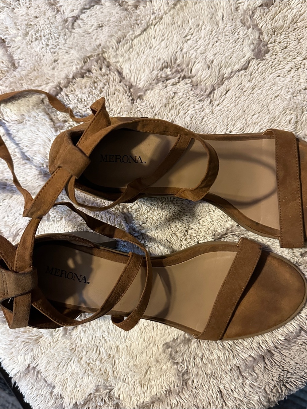 Merona Brown Suede Lace-Up Block Heel Sandals